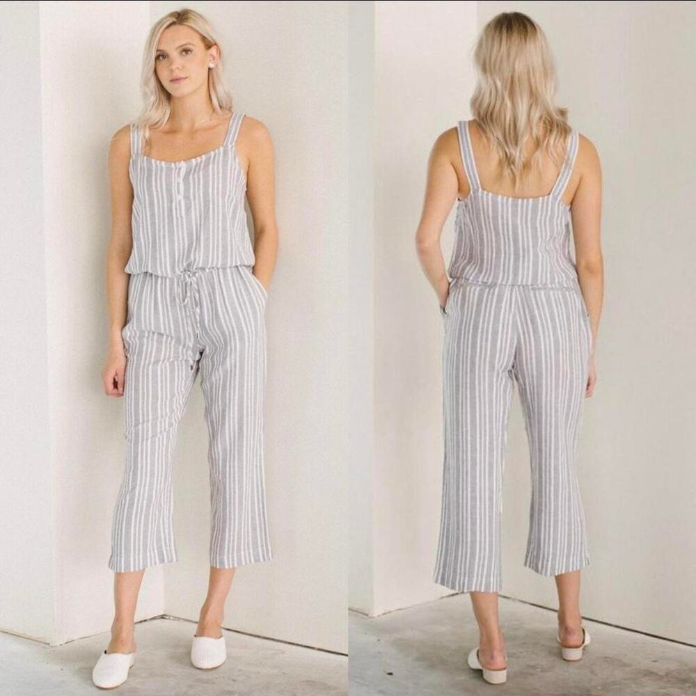 Rails Cropped Brooklyn Jumpsuit Gray Stripe Size Small